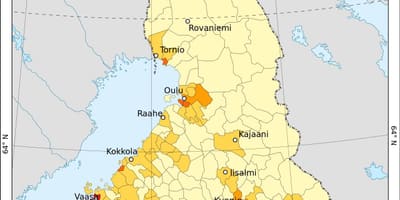 Финска густината на население мапа